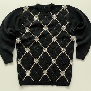 Vintage Black & Gold Sequined Sweater Size Medium